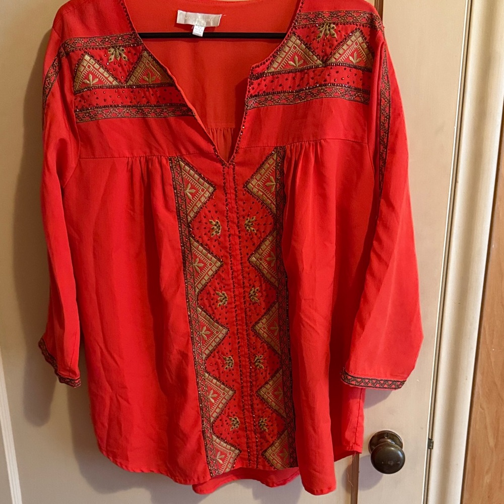 MM Couture Red Embroidered Blouse